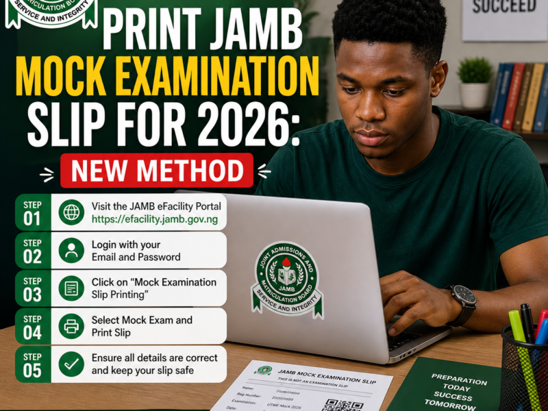 How To Print JAMB Mock Examination Slip For 2026: New Method