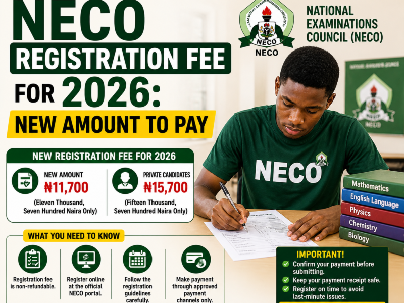 NECO Registration Fee For 2026: New Amount To Pay
